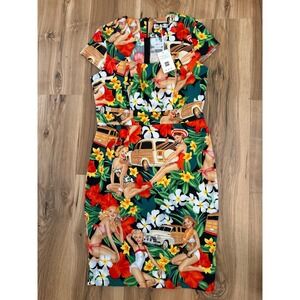 Grace Karin Pin Up Girl Tropical Woody Car Pencil Dress Large NEW